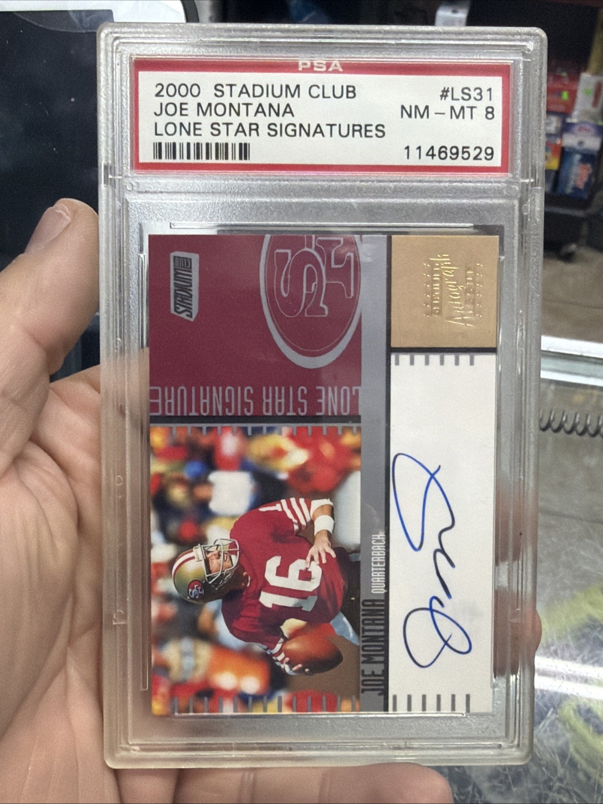 2000 Stadium Club #LS31 Joe Montana Lone Star Signatures Autograph Issue PSA 8