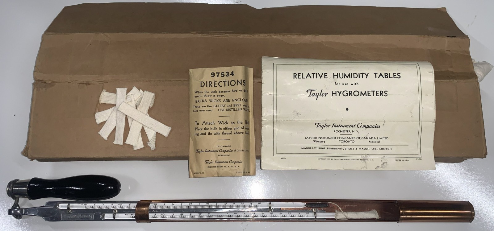 RARE Vintage Taylor 1322 Sling Psychrometer New Old Stock  11/50 MFG Date READ