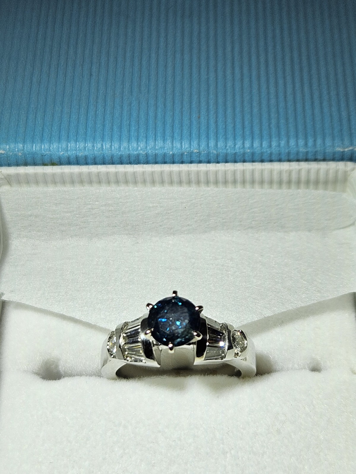 Dazzling 14K White Gold 1.08ct Blue Solitaire Diamond Ring- 4.56 gm, 6.5, 1.11ct Dazzling 14K White Gold 1.08ct Blue Solitaire Diamond Ring- 4.56 gm, 6.5, 1.11ct