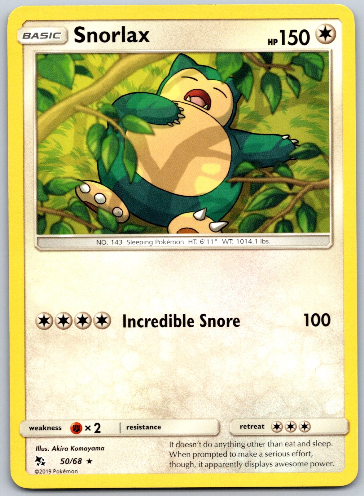 Snorlax Rare Akira Komayama Hidden Fates 50/68 NM