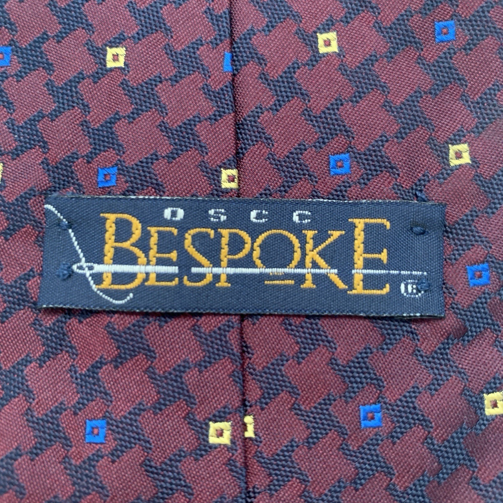OSCC Bespoke Tie Men\'s 100% Silk Made In USA Houndstooth Red Navy 4.00\