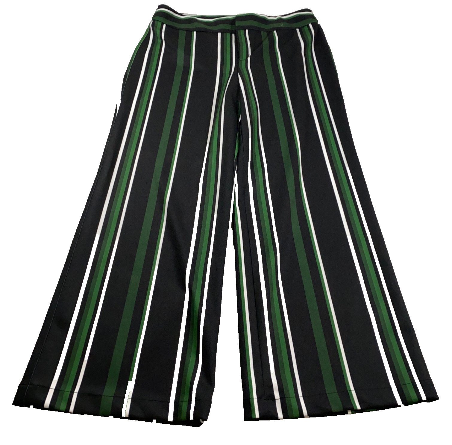 INC international Concepts Womens Wide Leg Pants Sz 12P Emerald Stripe Stretch