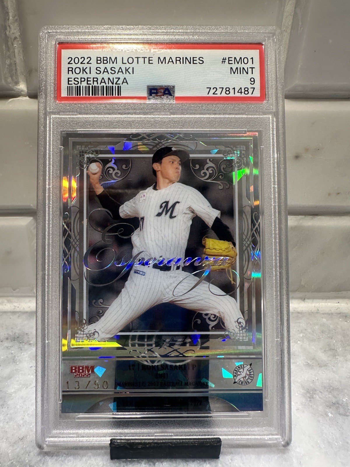 2022 BBM CHIBA LOTTE MARINES ESPERANZA #EM01 ROKI SASAKI  /50 PSA 9 LA DODGERS