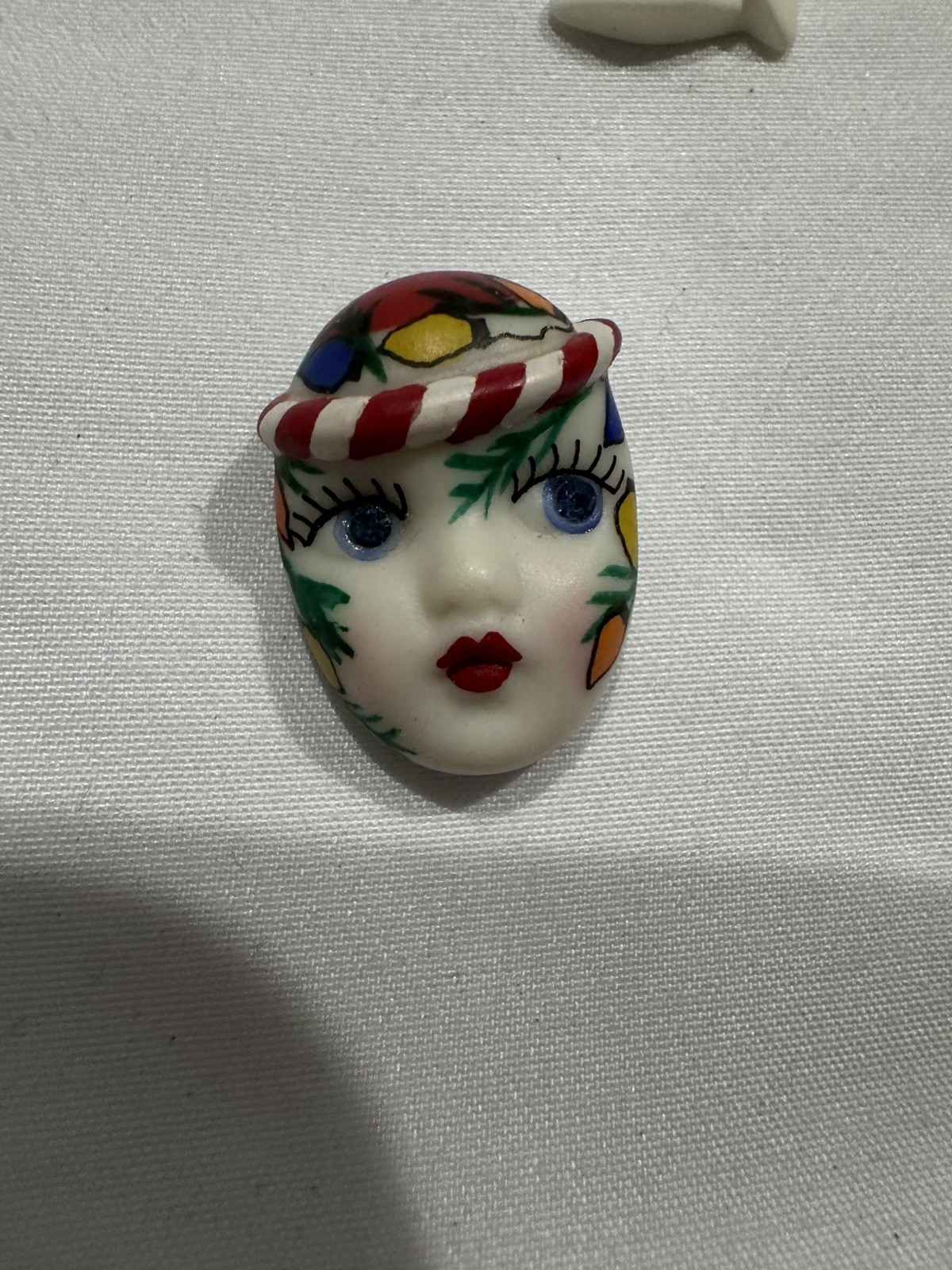 VTG Adagio Face Pin Brooch Hand-Painted Ceramic Porcelain Lady Blue Eyes Signed