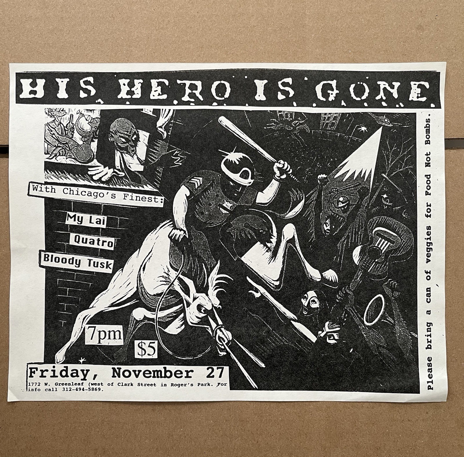 rare HIS HERO IS GONE / MY LAI / QUATRO / BLOODY TUSK flyer Chicago 1998 HC punk