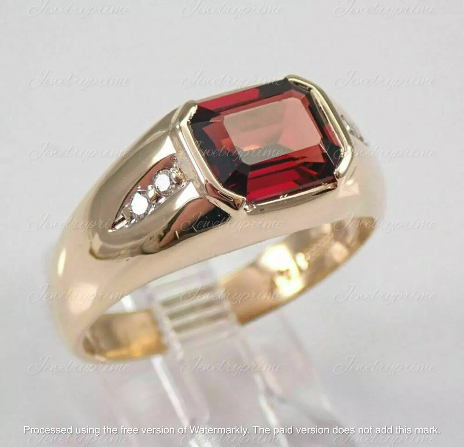 1.00 Ct Vintage 14K Yellow Gold Over Men\'s Garnet and Diamond Engegament Ring
