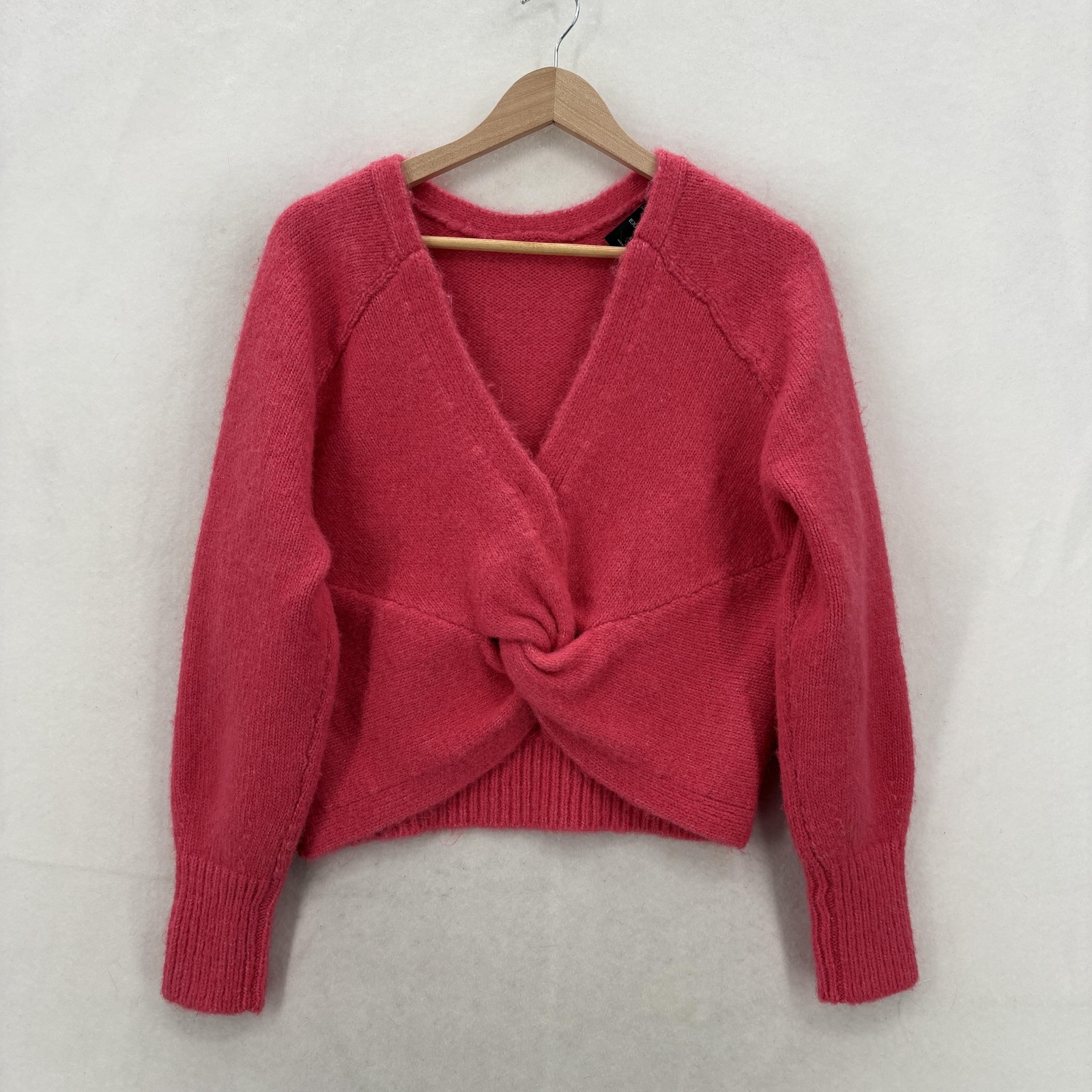 Express Sweater Womens Small Pink Reversible Twist Front V Neck Knit Pullover