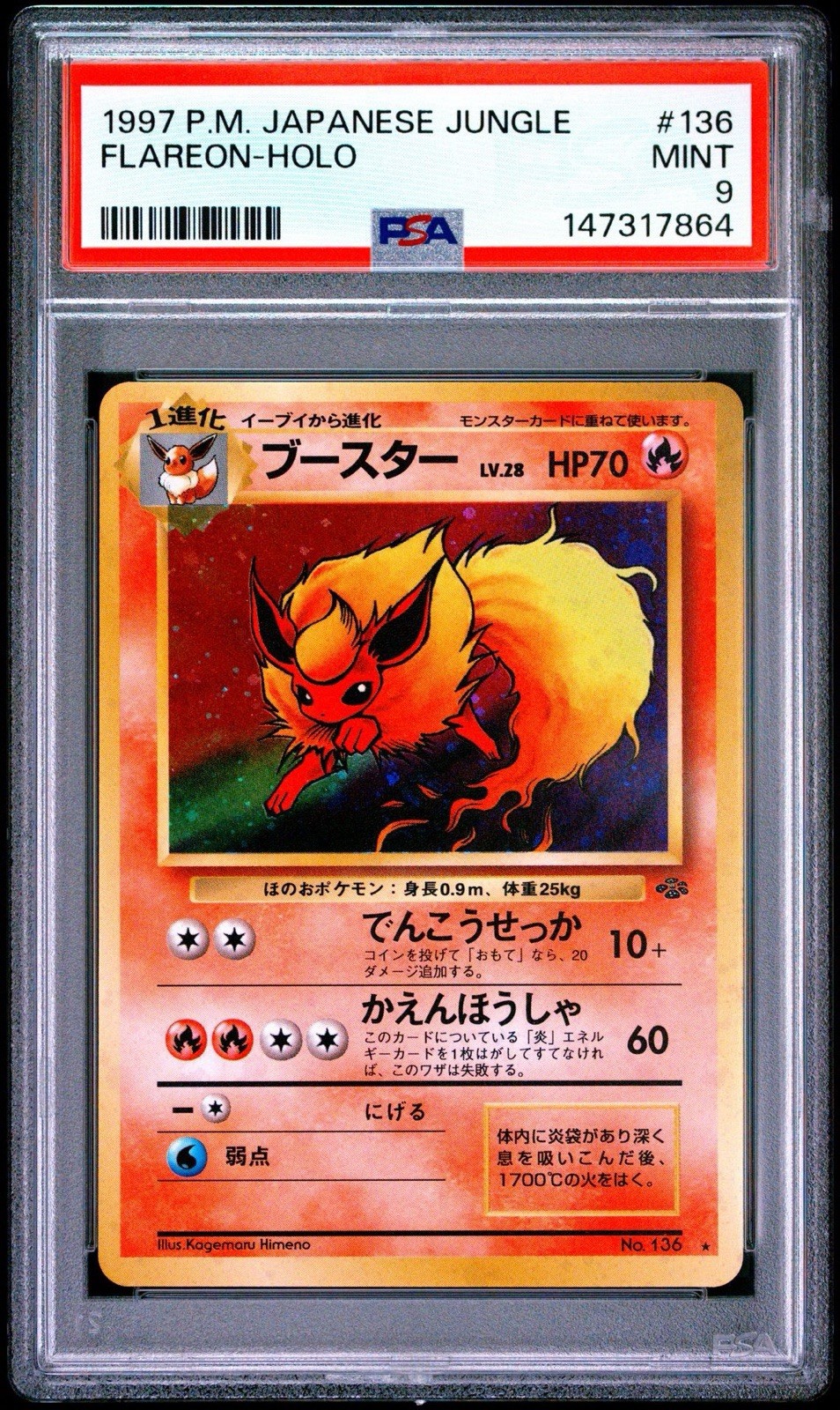 PSA 9 - 1997 POKEMON JAPANESE JUNGLE #136 FLAREON-HOLO PSA 9 - 1997 POKEMON JAPANESE JUNGLE #136 FLAREON-HOLO