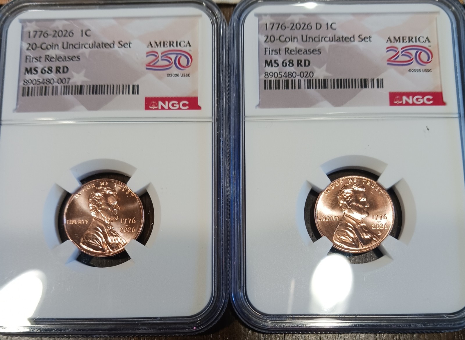 1776–2026 P & D Lincoln Cent 20 COIN Set NGC MS 68 FR 250