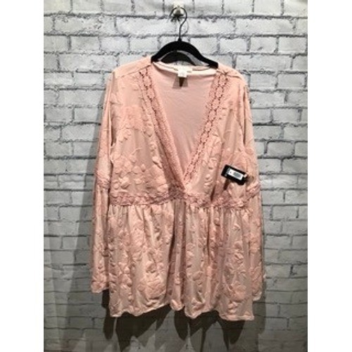 Festi by Torrid 2X, Pink, Bell Sleeve Lace Crochet Babydoll Top Boho Cottagecore