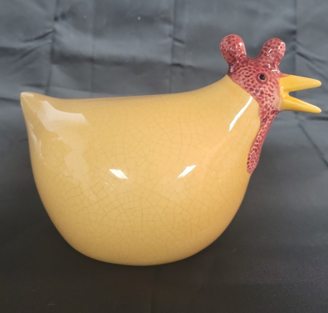 Vintage Chubby Ceramic Chicken mustard yellow crackle glaze body