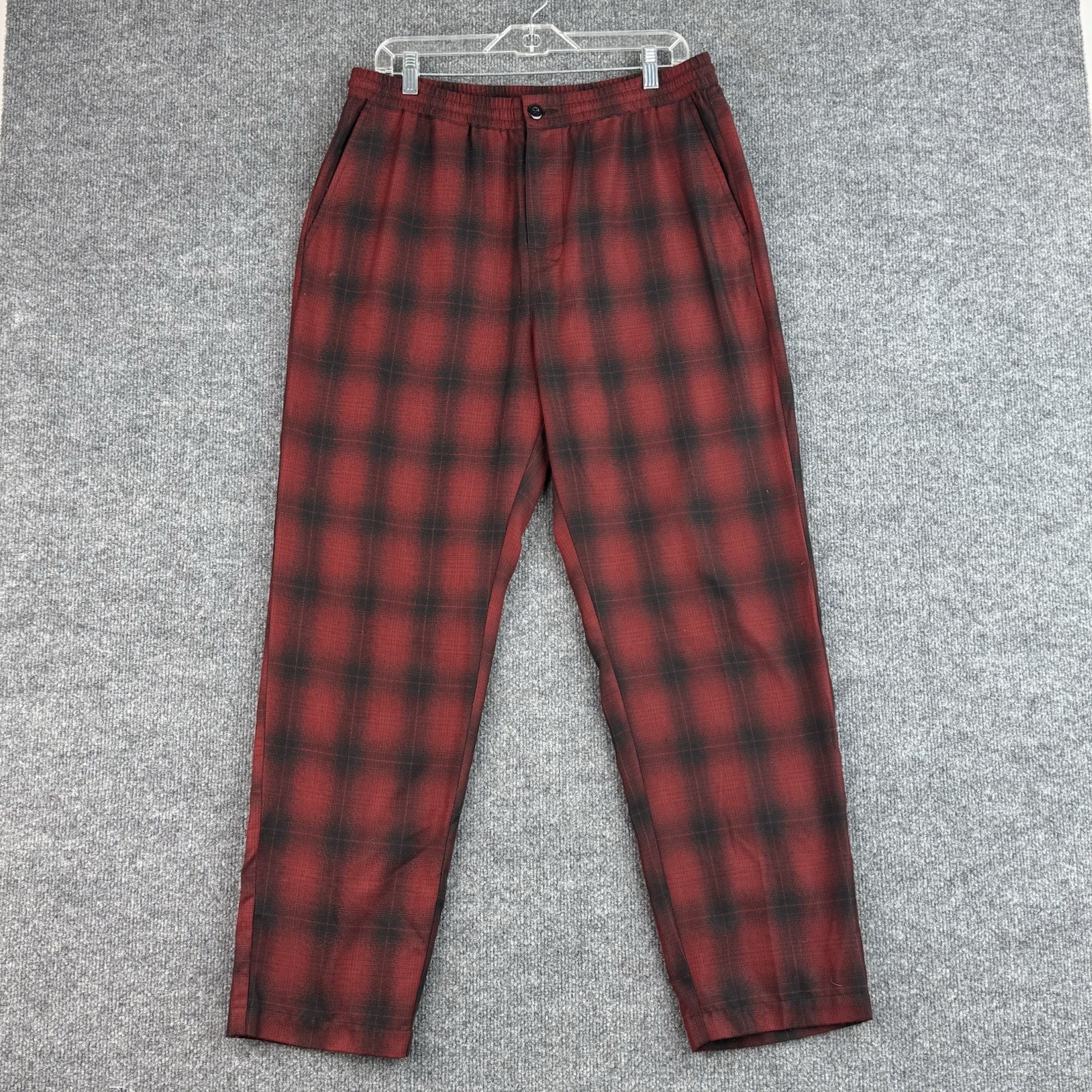 Stussy Skater Pants Mens L Red Plaid Wool Blend Elastic Waist Drawstring Street