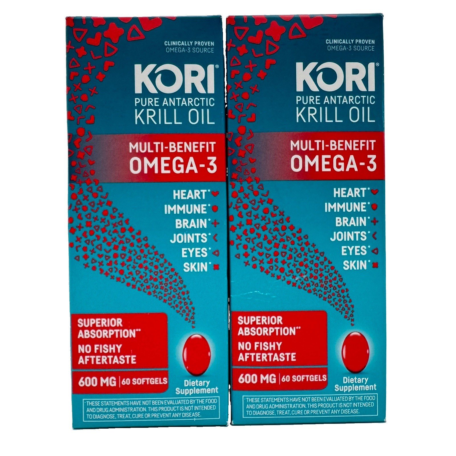 2 Pack KORI Pure Antarctic Krill Oil Omega-3 600mg 60 Softgels each EXP 10/2027