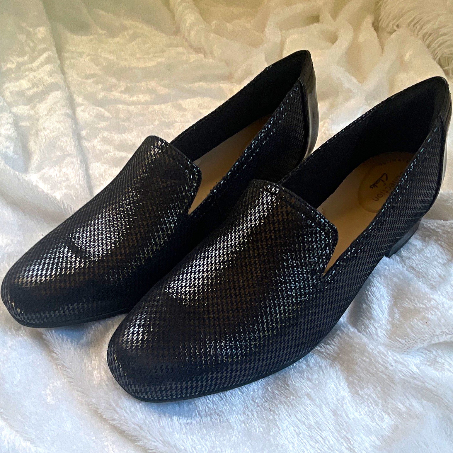 Clarks Collection Juliet Hanley Women Size 9 Wide Black Textured Loafers Shoes