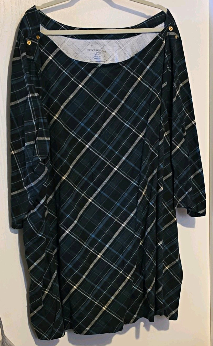 Jessica London 34/36 Plus Green/Black Plaid 3/4 Sleeve Tunic Jessica London 34/36 Plus Green/Black Plaid 3/4 Sleeve Tunic