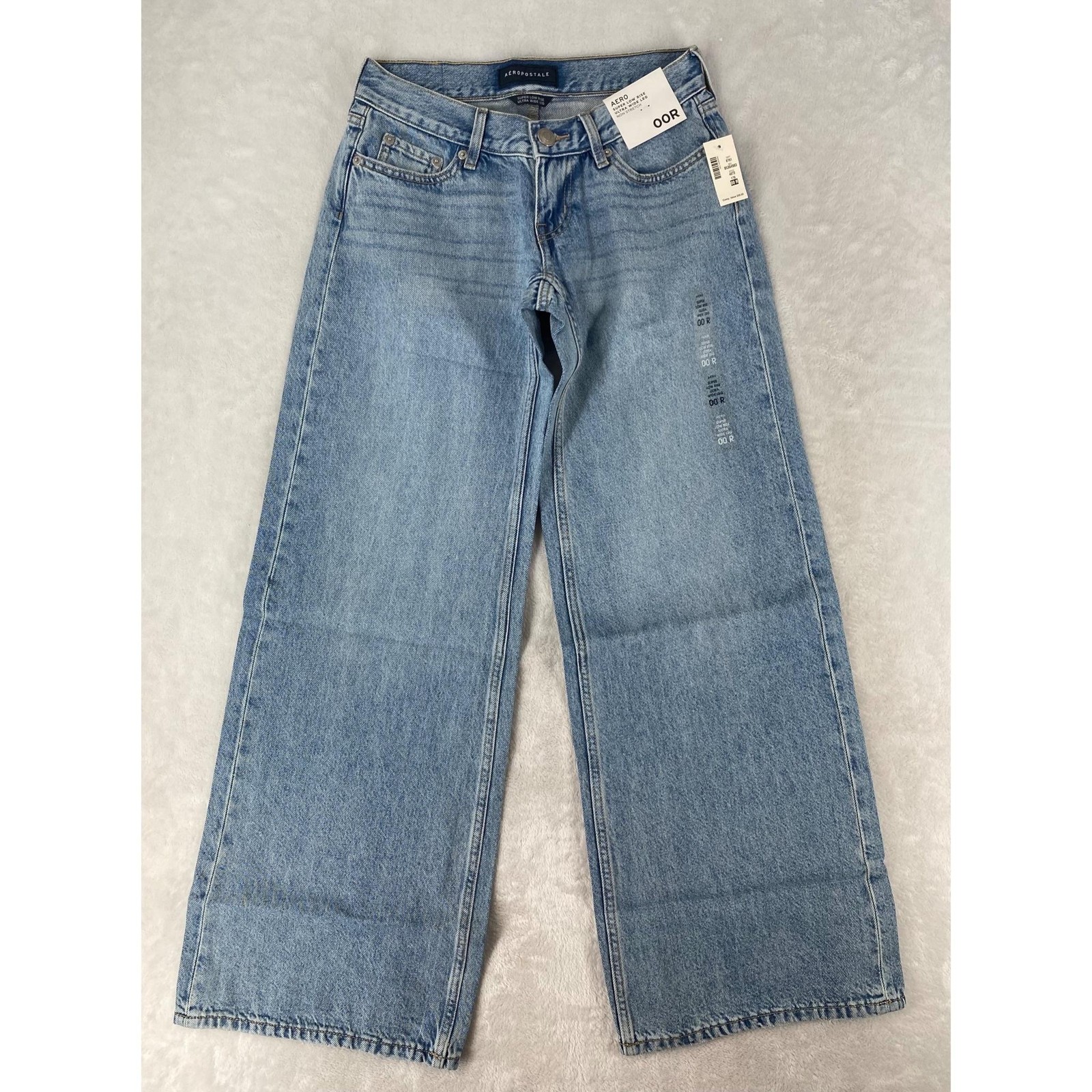 Aeropostale Jeans Juniors 00 Blue Denim Super Low Rise Ultra Wide Leg NEW $59.95