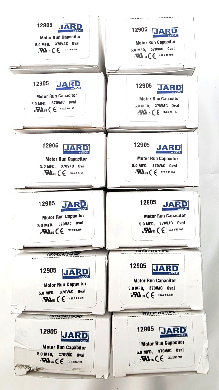 Lot of 12 Jard by Mars 12905 Oval Motor Run Capacitors 5 MFD 370 VAC