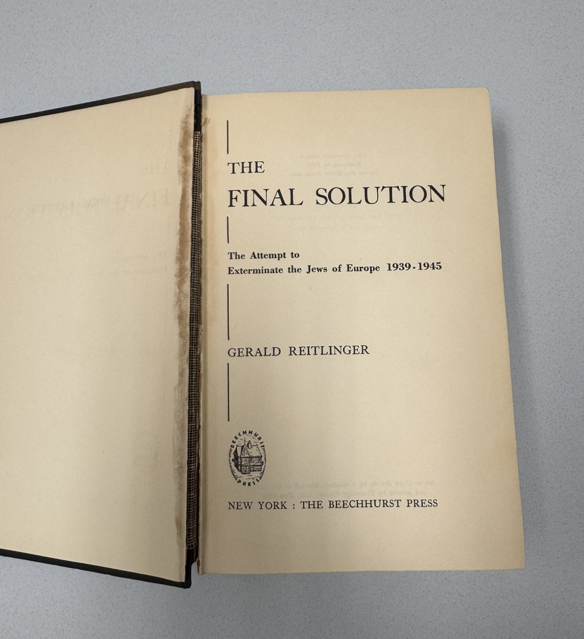 RARE 1953 First US Edition The Final Solution Gerald Reitlinger Jewish Holocaust