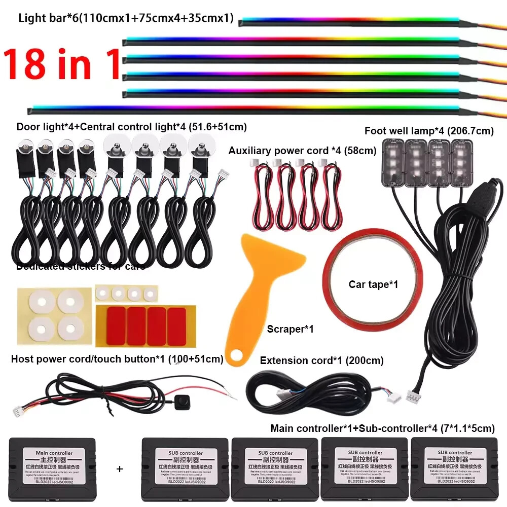 14 IN 1 Car Atmosphere Interior LED Guide Fiber Optic Ambient Light RGB Symphony