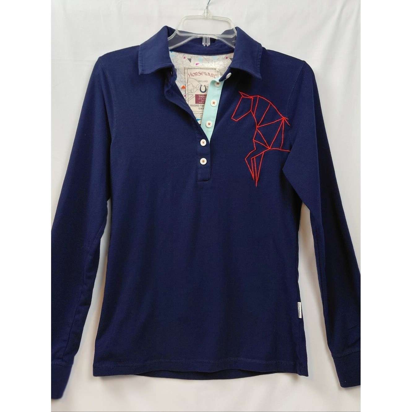 Horseware Ireland Long Sleeve Polo Size Small Blue Orange Horse Horseware Ireland Long Sleeve Polo Size Small Blue Orange Horse