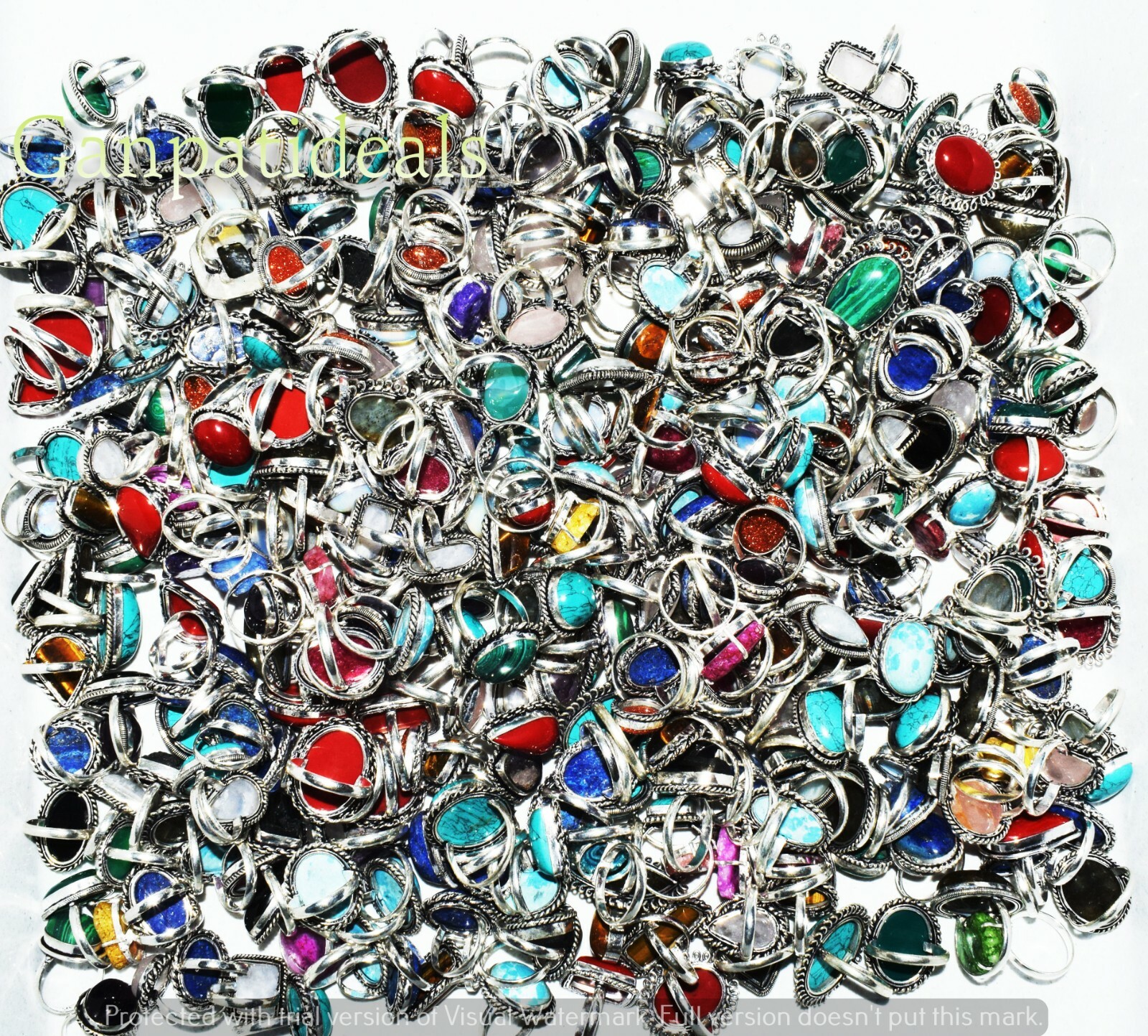 Wholesale Bulk  100pcs Labradorite & Mix Gemstone Ring 925 Silver Plated Lots