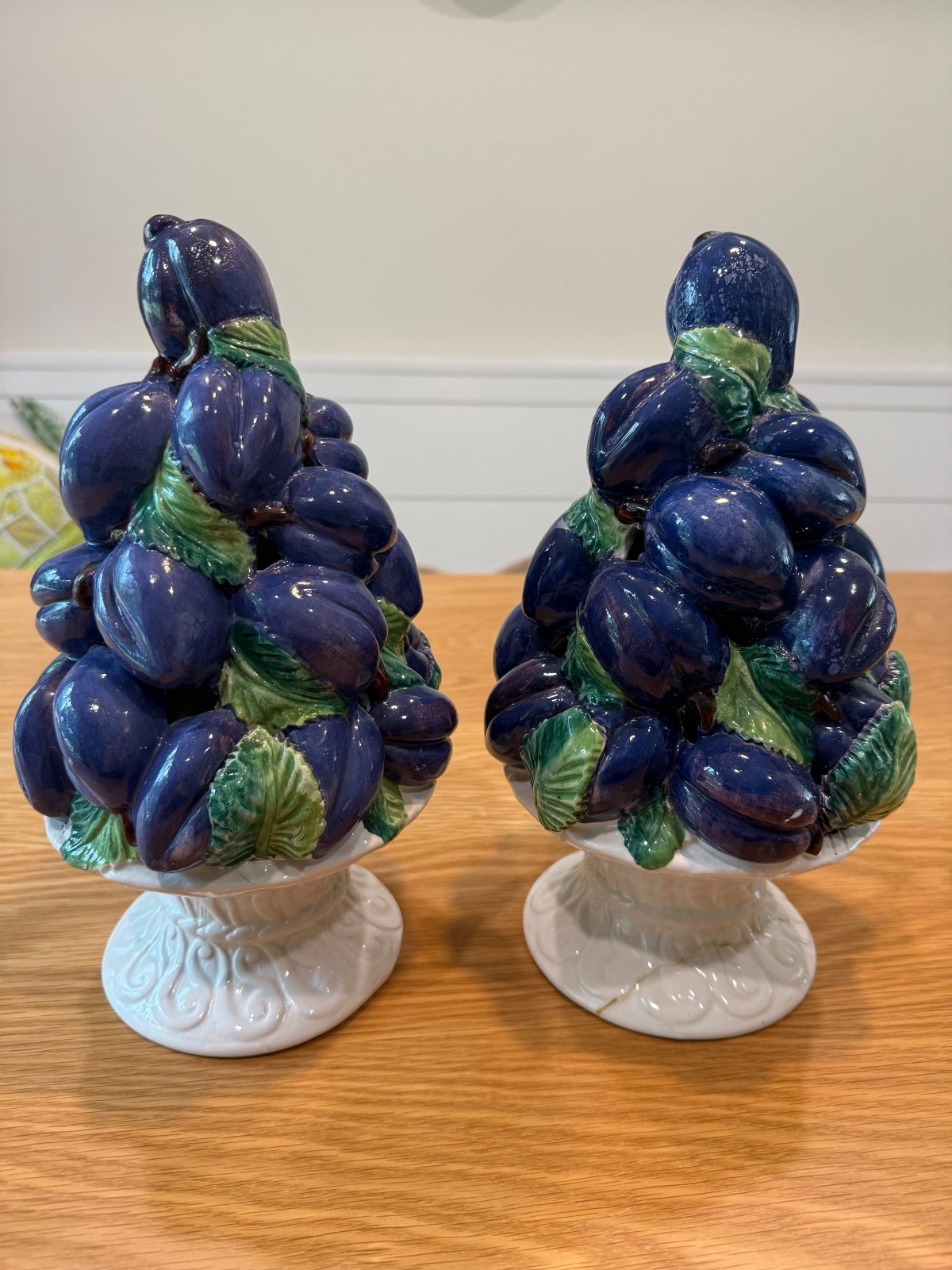 Vintage Italian Majolica Pottery- Pair of Ceramic Plum Tree Figurines Vintage Italian Majolica Pottery- Pair of Ceramic Plum Tree Figurines