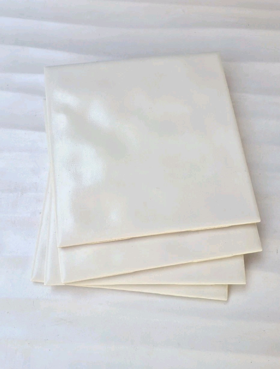 4 Tiles (1 ft²) Glossy Almond 6 x 6 Ceramic Subway Tile.. undulated..Vintage