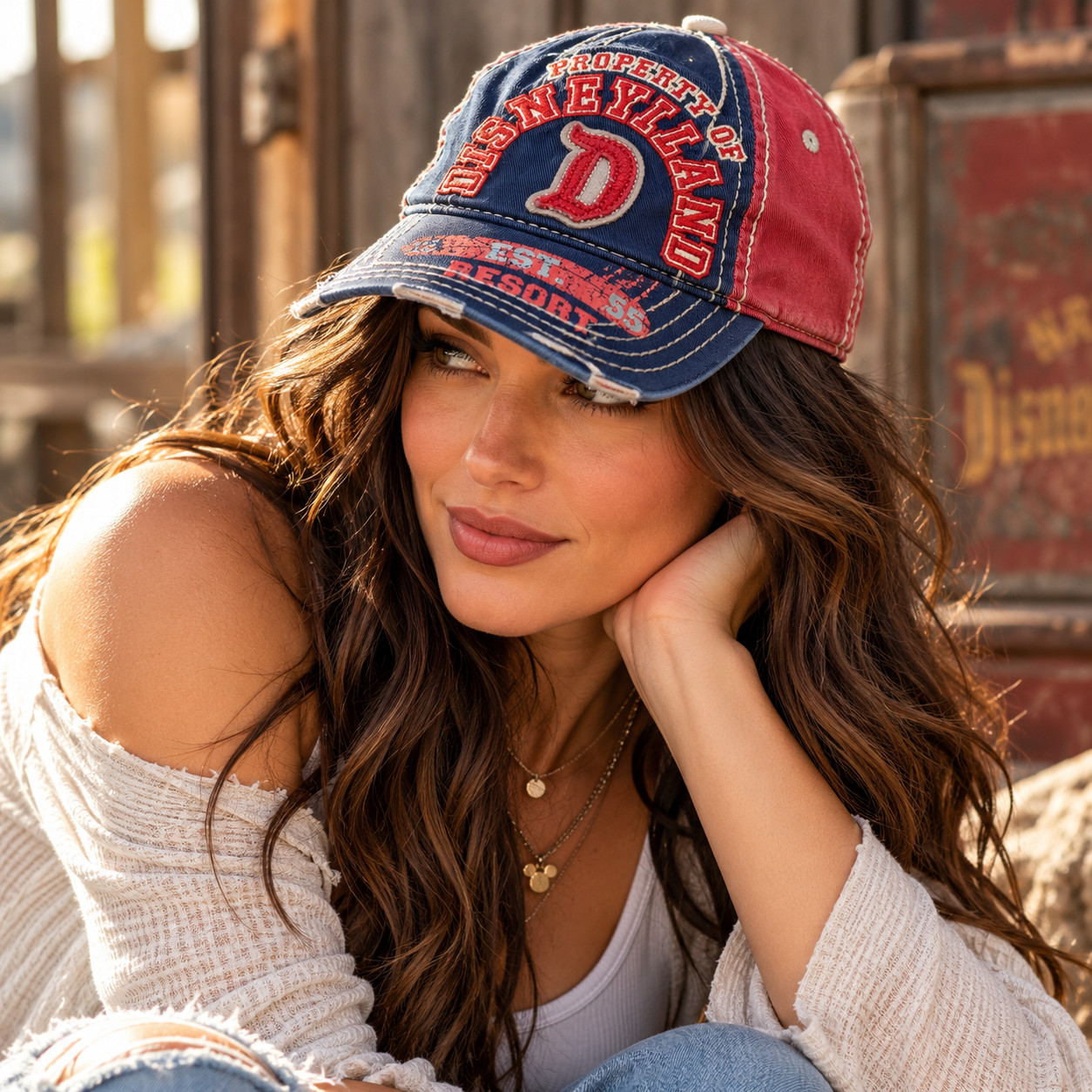 Disney Parks Disneyland Resort Hat Y2K Distressed Varsity Strapback Mickey Cap