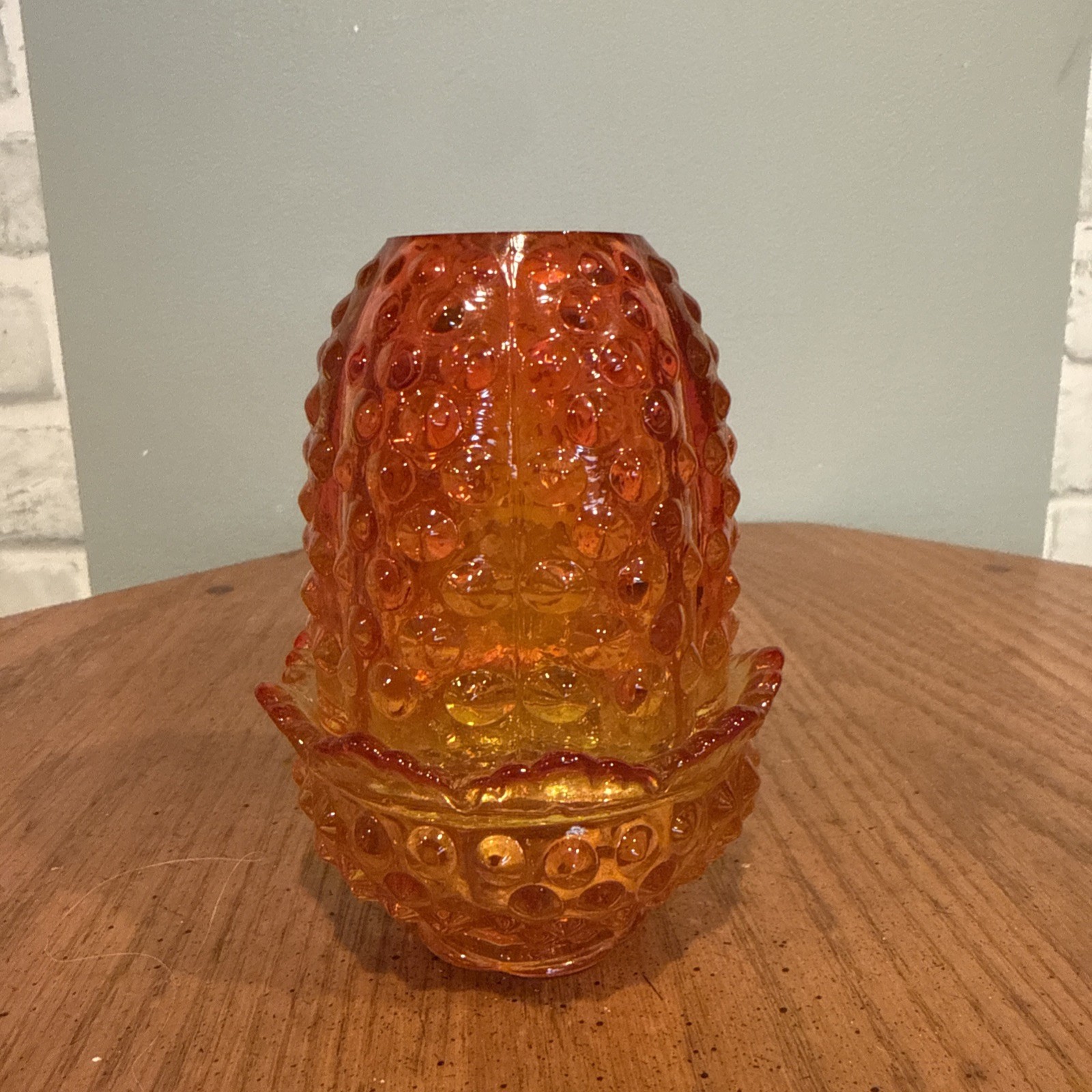 Vtg Fenton Amberina Orange Hobnail Fairy Lamp 4 1/2” Vtg Fenton Amberina Orange Hobnail Fairy Lamp 4 1/2”