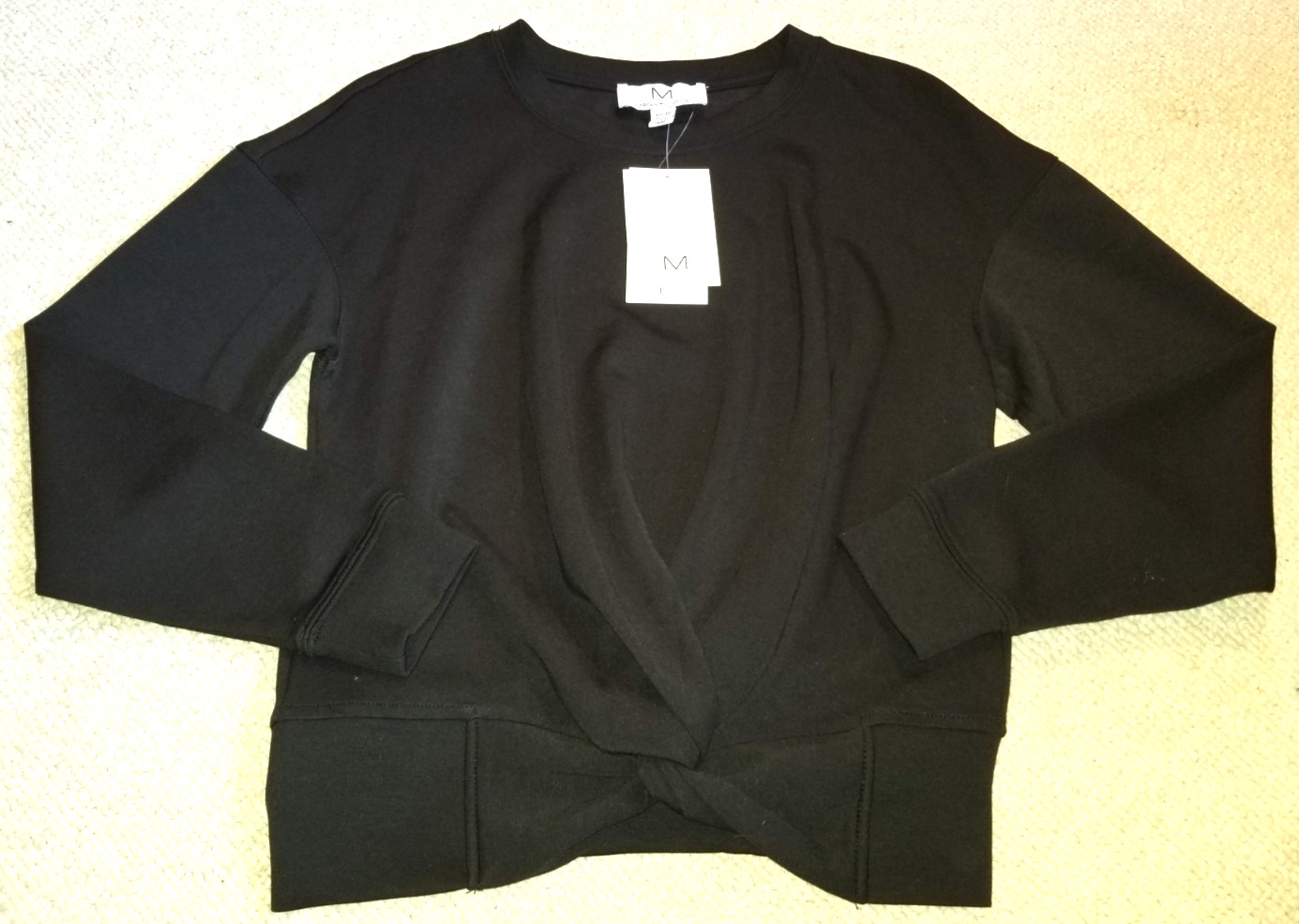 NWT Womens Top-M MAGASCHONI-black stretch knit athleisure \'Twisted Front\' po-XS