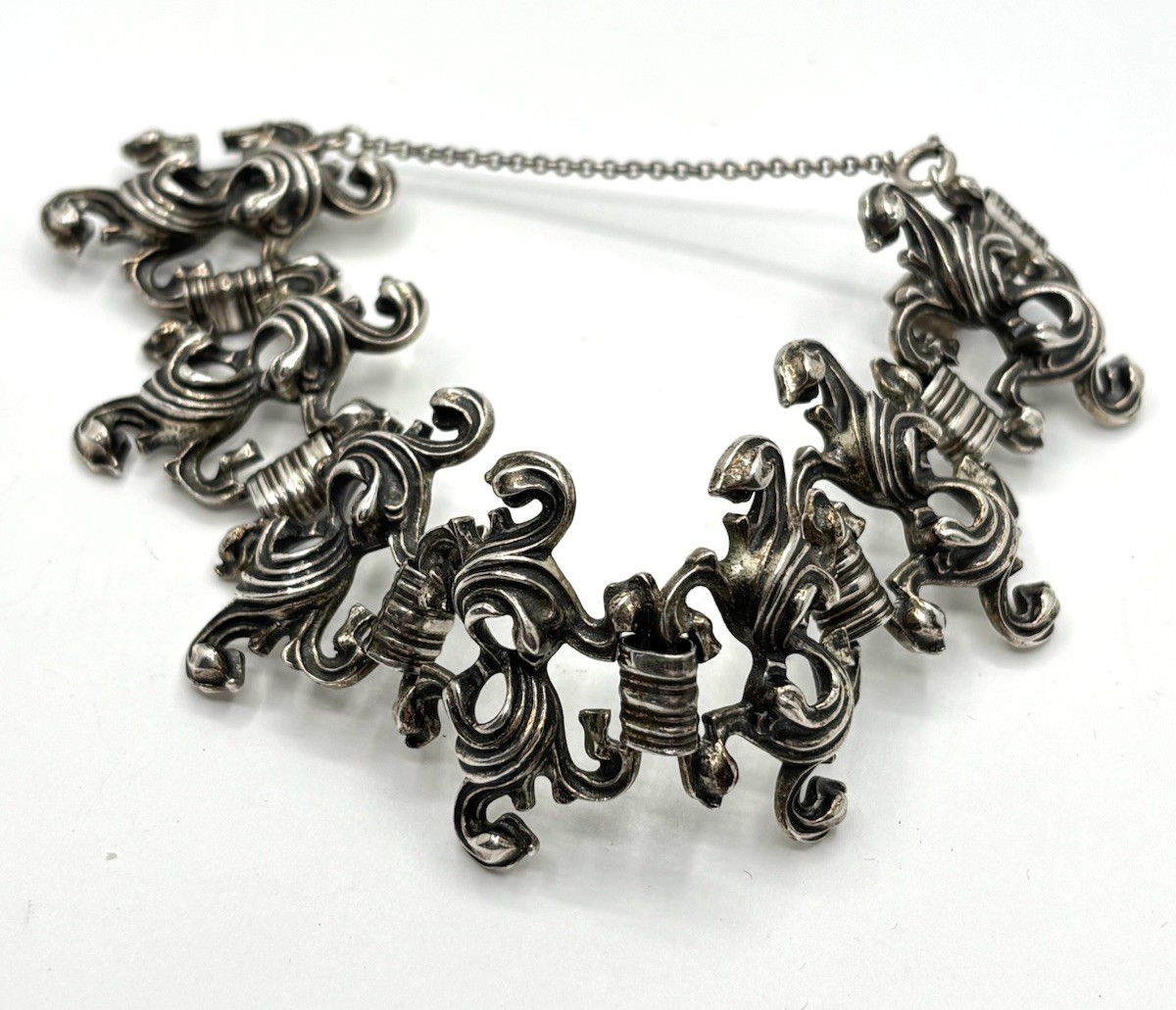 Antique 835 German Silver Baroque Ornate Bracelet 7\