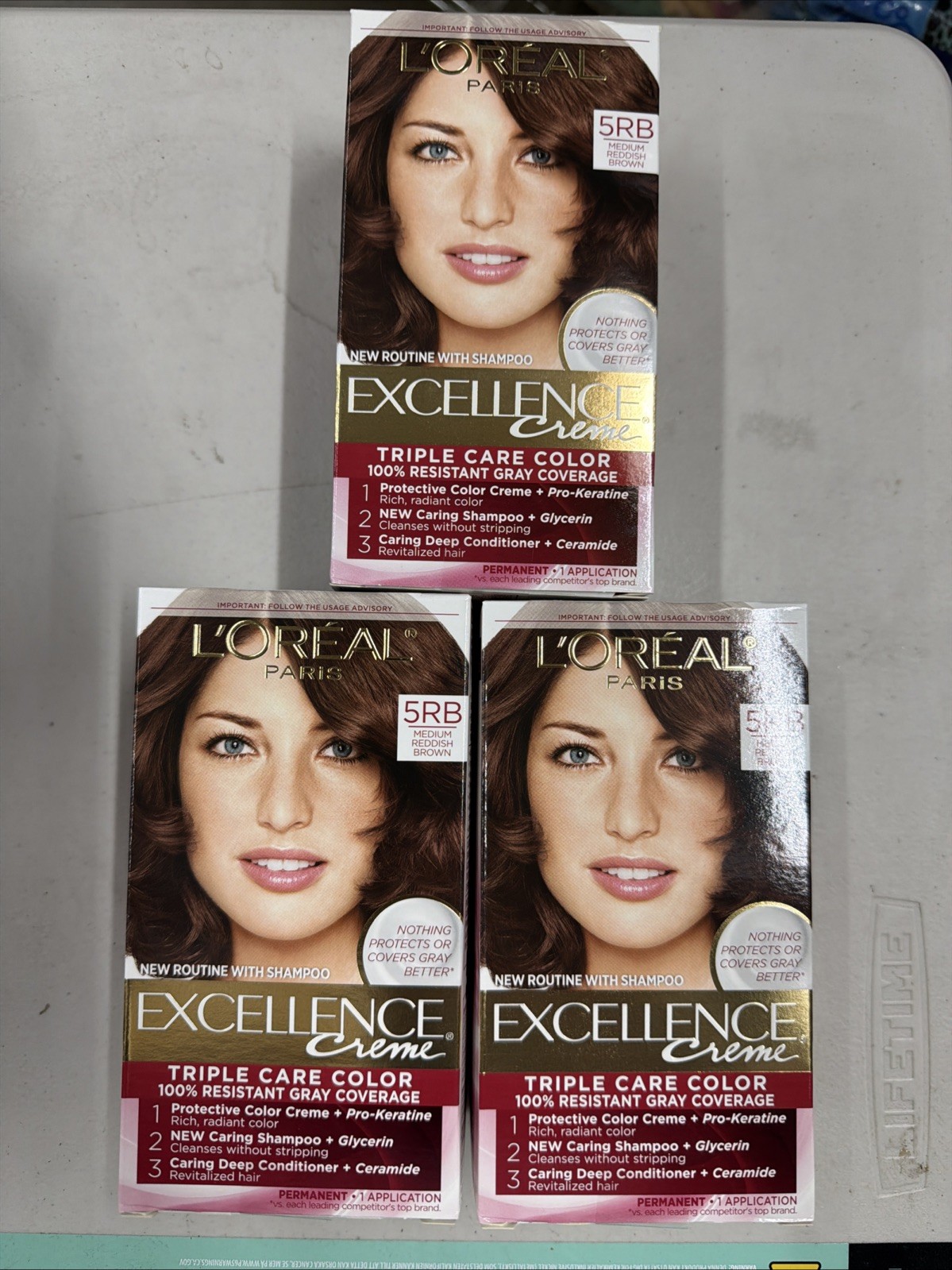 3x L'Oreal Paris Excellence Creme Permanent Hair Color, 5RB Medium Reddish Brown