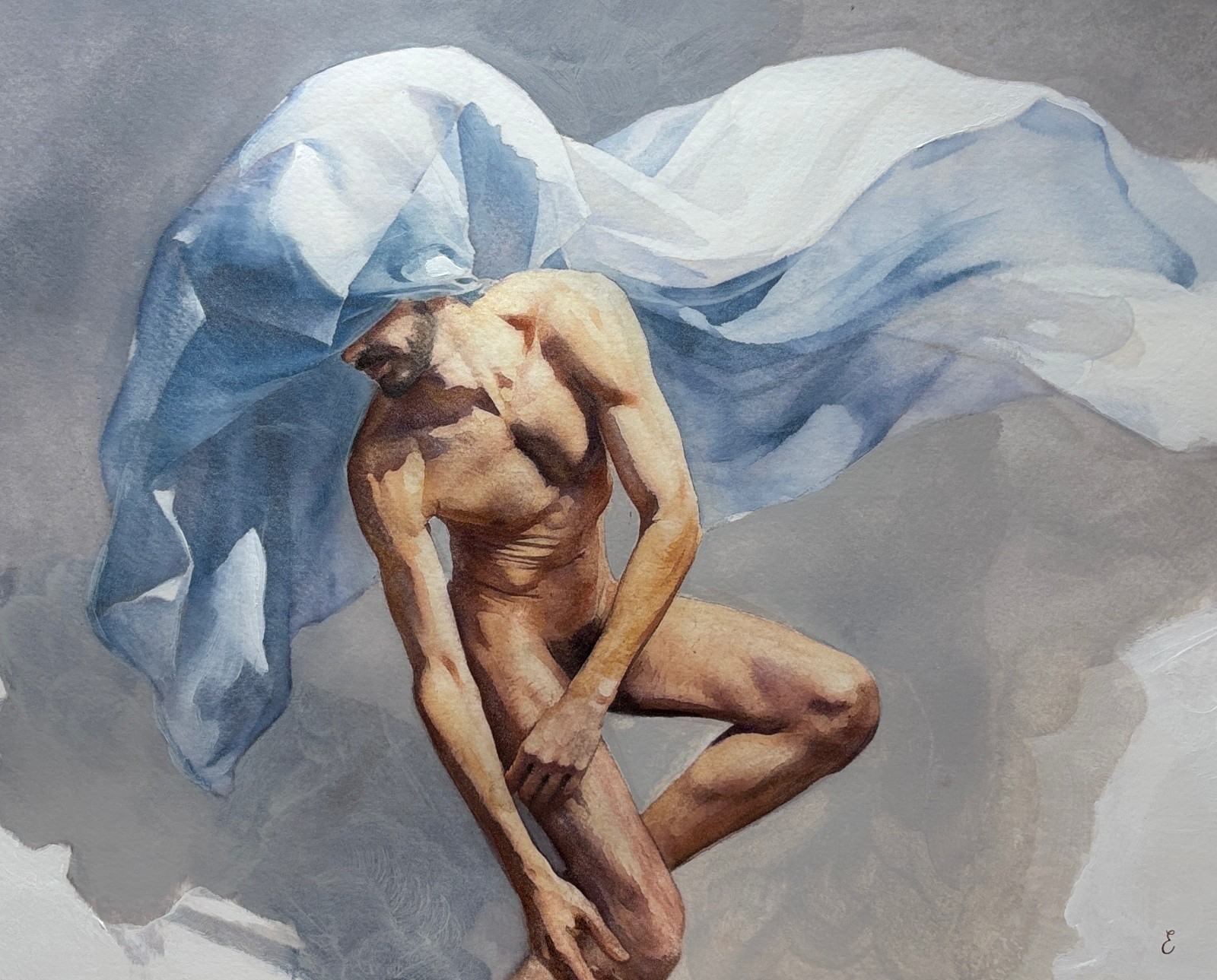 🎨 Male Figure Watercolor Acrylic Painting 14x11 Eric Fisher