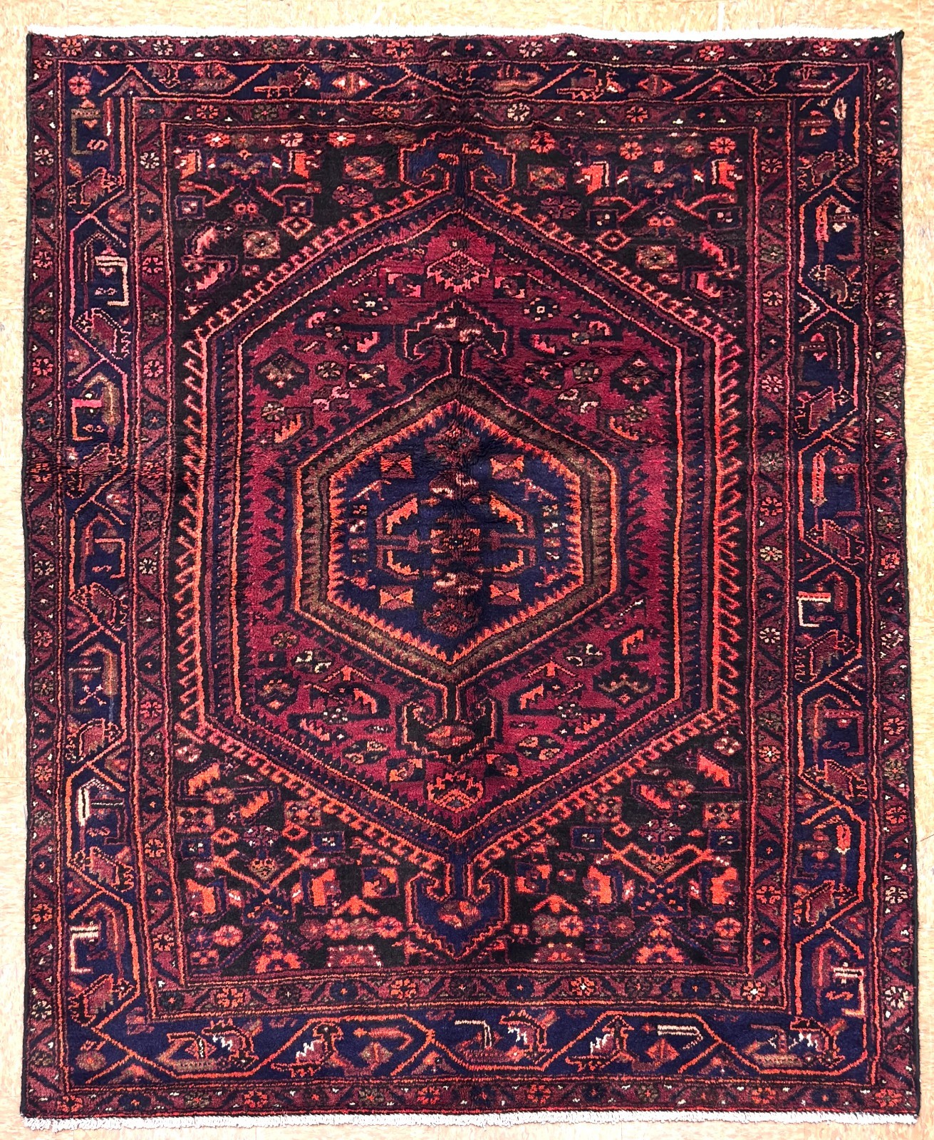 Vintage Zanja Tribal Geometric Hand Knotted Wool 5x7 Oriental Area Rug Red