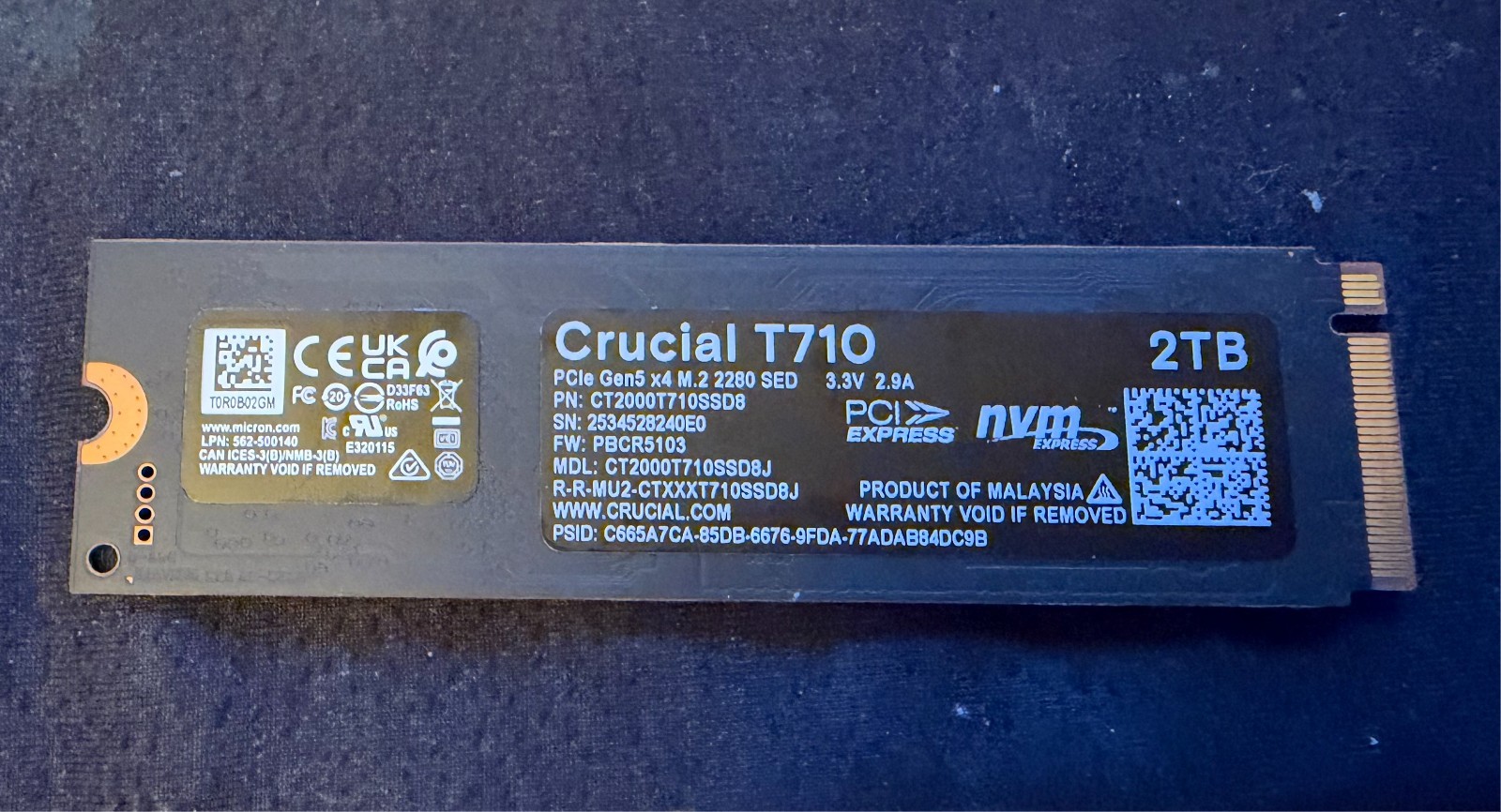 Crucial T710 PCIe Gen5 NVMe 2TB SSD, Up to 14,900 MB/s Crucial T710 PCIe Gen5 NVMe 2TB SSD, Up to 14,900 MB/s
