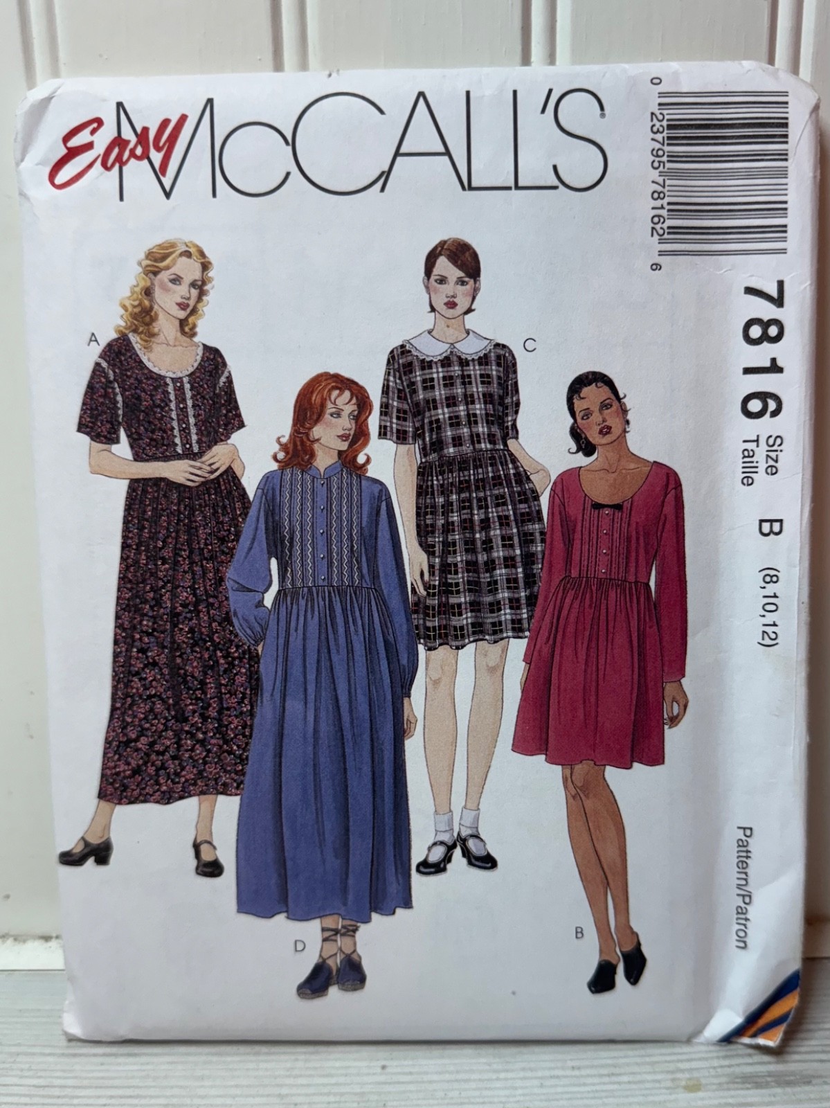 Easy McCall\'s Pattern #7816 Loose Pull Over Dress Size 8-12 Uncut FF Easy McCall\'s Pattern #7816 Loose Pull Over Dress Size 8-12 Uncut FF