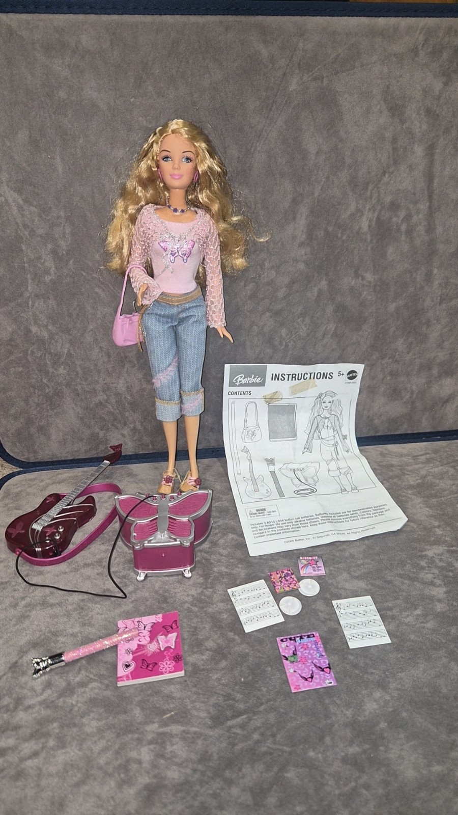 VTG 2005 The Barbie Diaries Barbie Doll Guitar Butterfly Amp H7588 VTG 2005 The Barbie Diaries Barbie Doll Guitar Butterfly Amp H7588