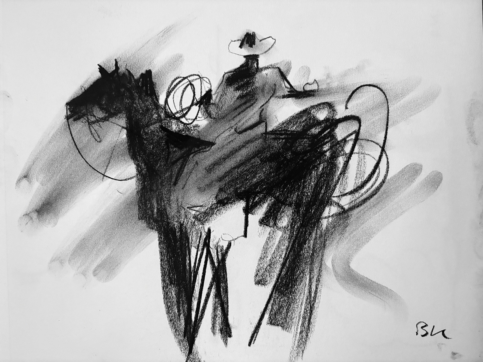 Western Cowboy Surrealist Charcoal Drawing Original Signed 11”x14” Paper Western Cowboy Surrealist Charcoal Drawing Original Signed 11”x14” Paper