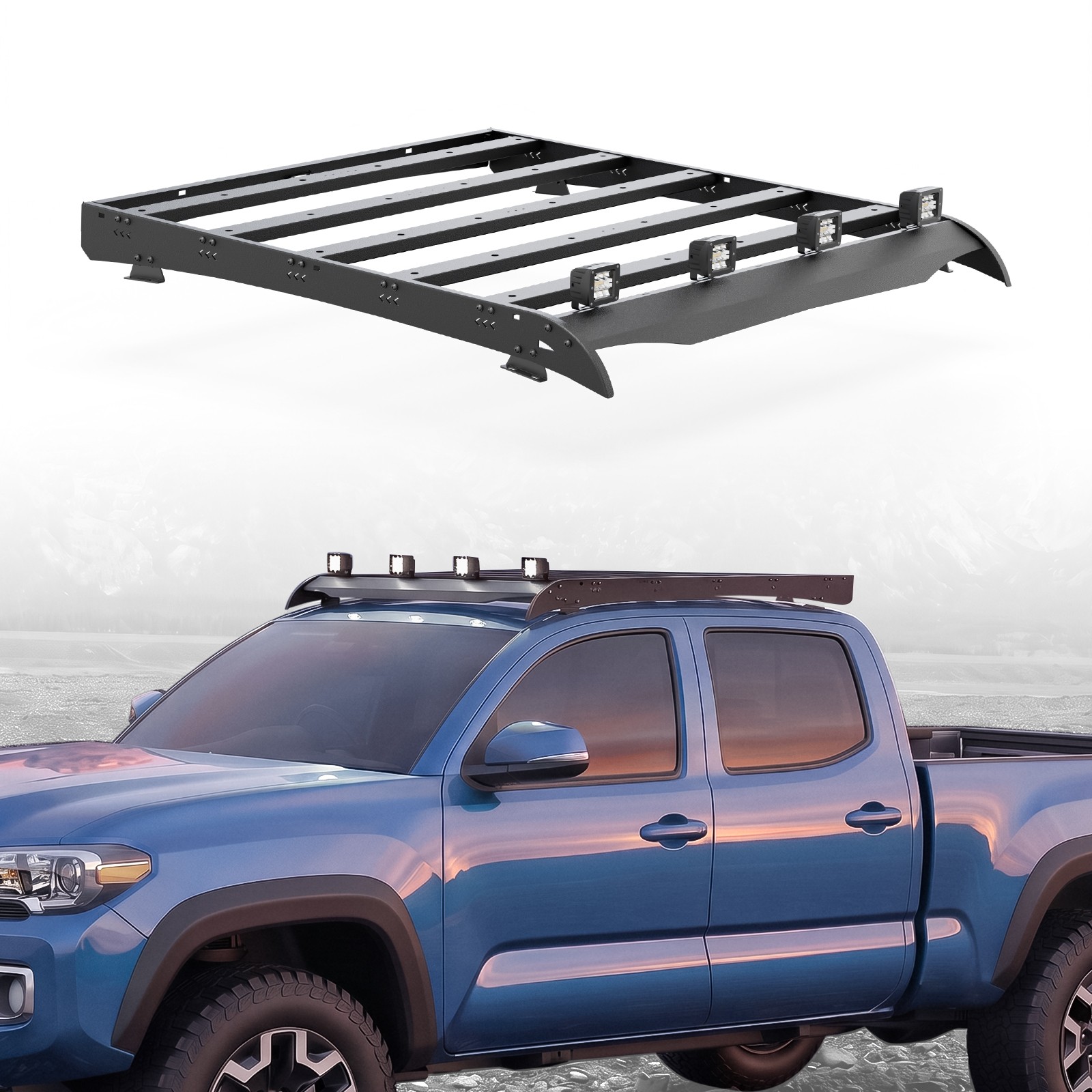 For 05-23 Tacoma Double Cab Roof Rack Crossbars Luggage Carrier 330LBS w/ LEDs