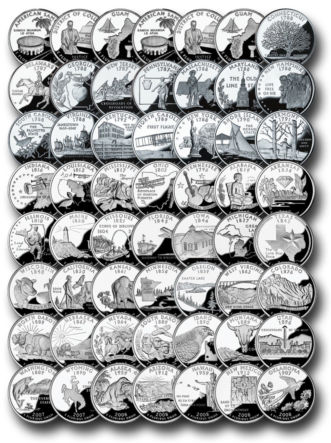 1999-2009 50 State Quarter Set And Territory Set Brilliant Uncirculated 56 Coins