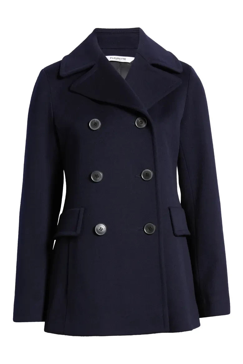 NEW, Fleurette Double-Breasted Ali Wool Peacoat in Navy Sz 4P #W206 NEW, Fleurette Double-Breasted Ali Wool Peacoat in Navy Sz 4P #W206
