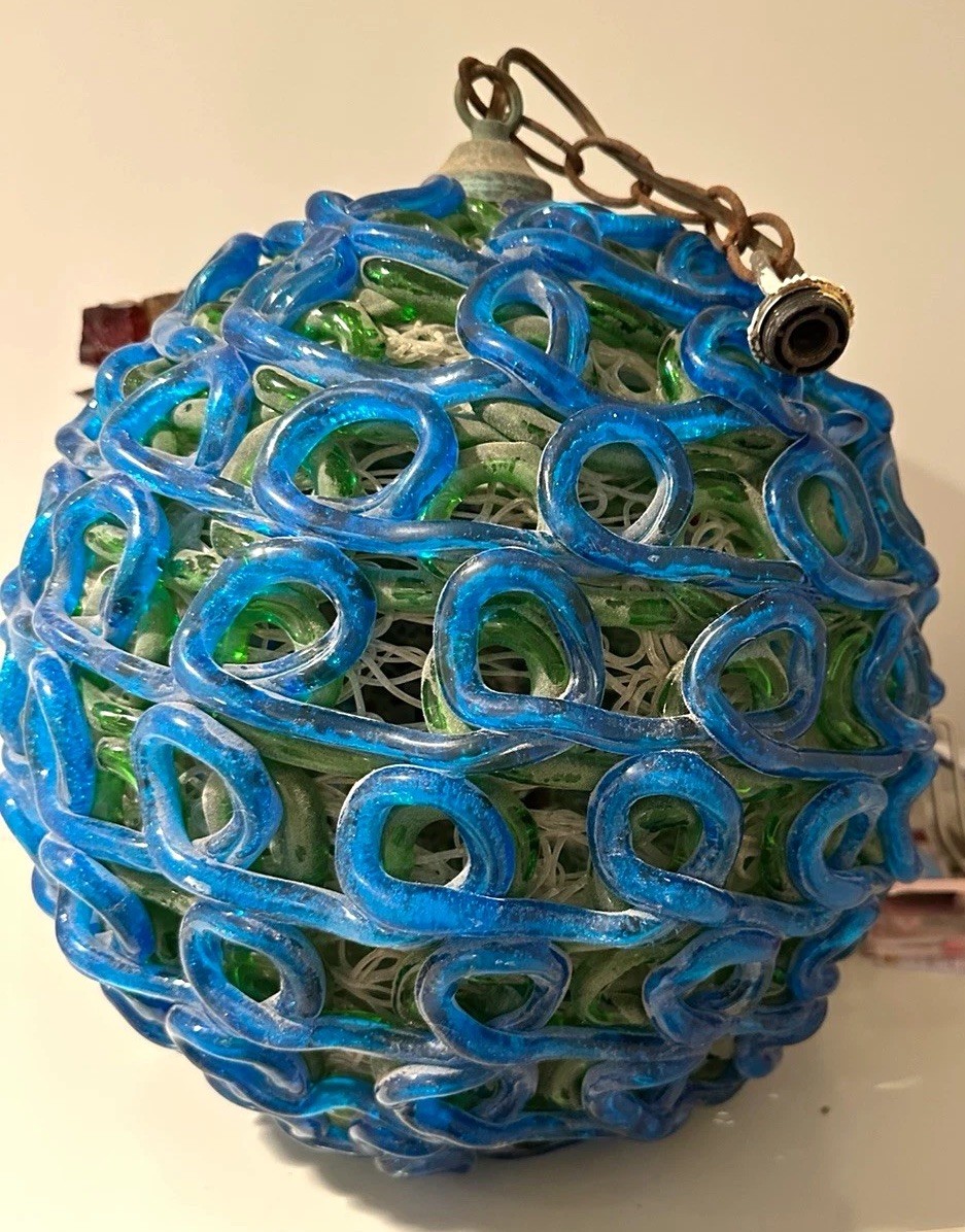 RARE Vintage Spaghetti Acrylic Lucite Hanging Swag Lamp 1960 MCM Blue Green RARE Vintage Spaghetti Acrylic Lucite Hanging Swag Lamp 1960 MCM Blue Green