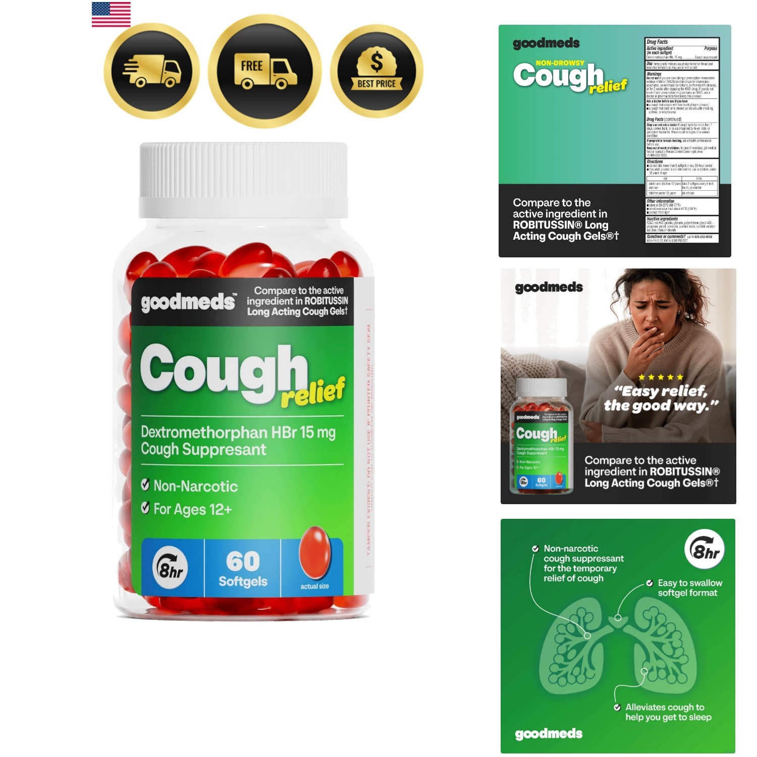 8-Hour Adult Cough Relief Softgels | Dextromethorphan HBr 15mg | 60 Count