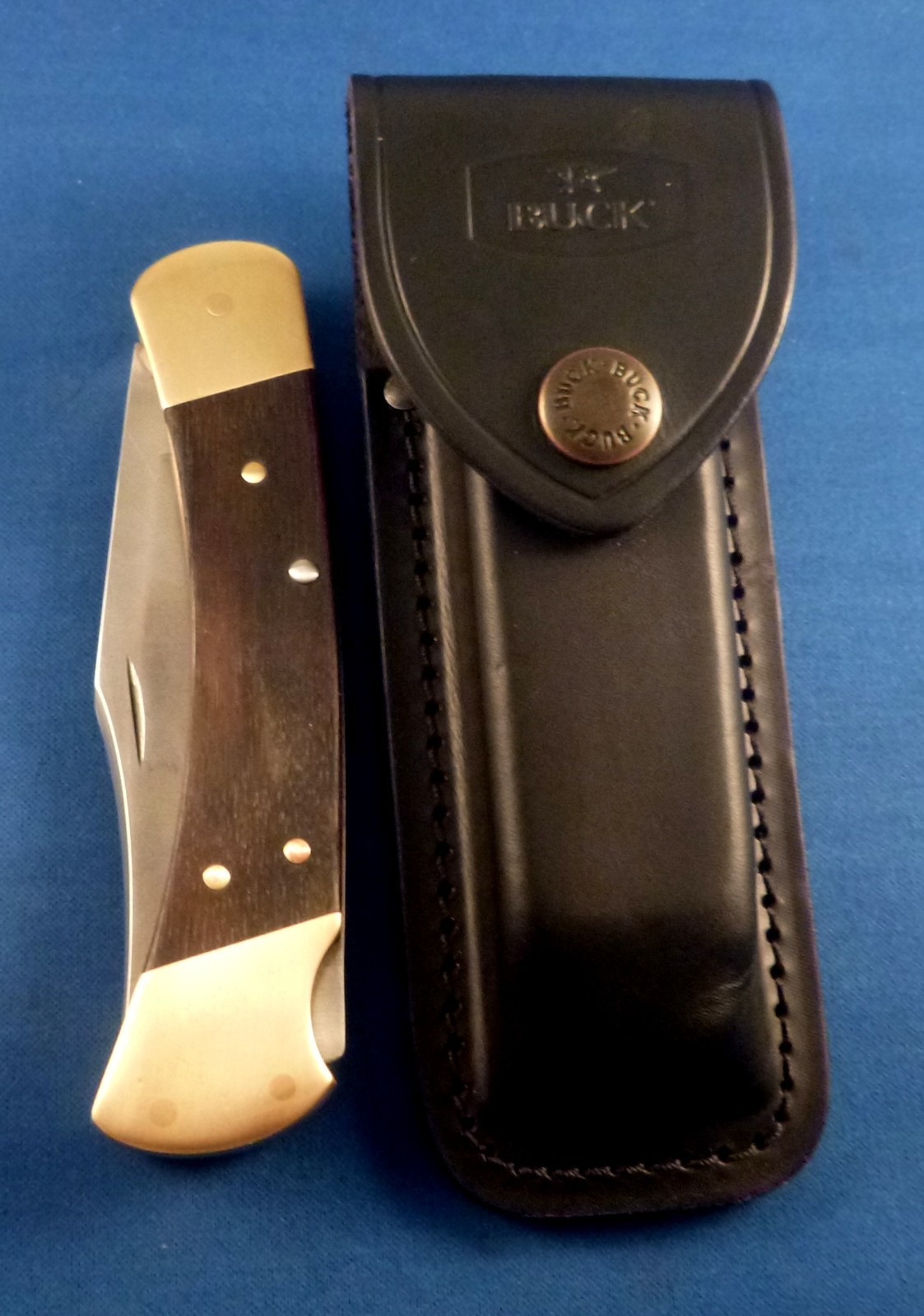 VTG BUCK 110 2 dot 1970s folding Hunter Pocket Knife USA new Buck leather sheath VTG BUCK 110 2 dot 1970s folding Hunter Pocket Knife USA new Buck leather sheath