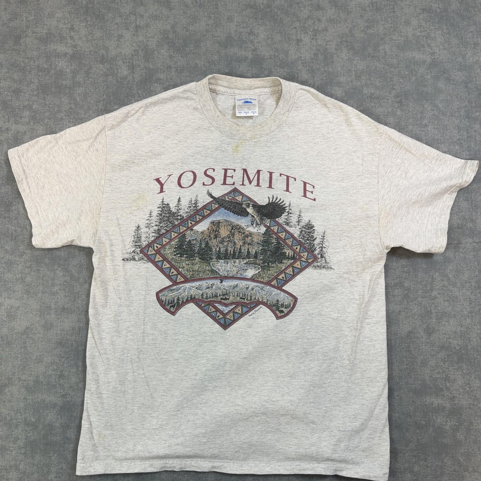 Vintage Yosemite Shirt Mens L Gray Prairie Mountain Eagle Graphic Tee