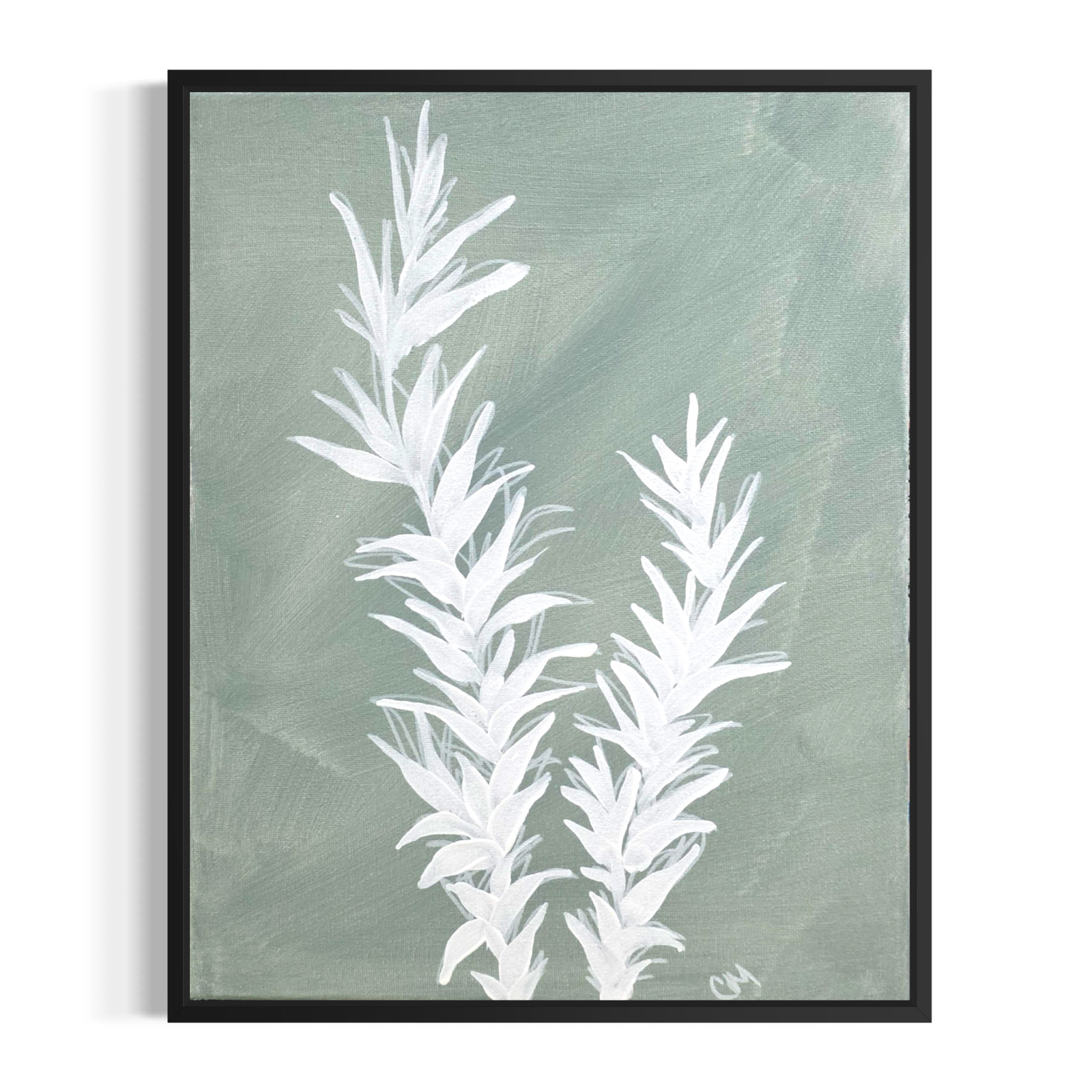 Original Acrylic 11x14 Minimalist Botanical Canvas Signed Sage Green Wall Art