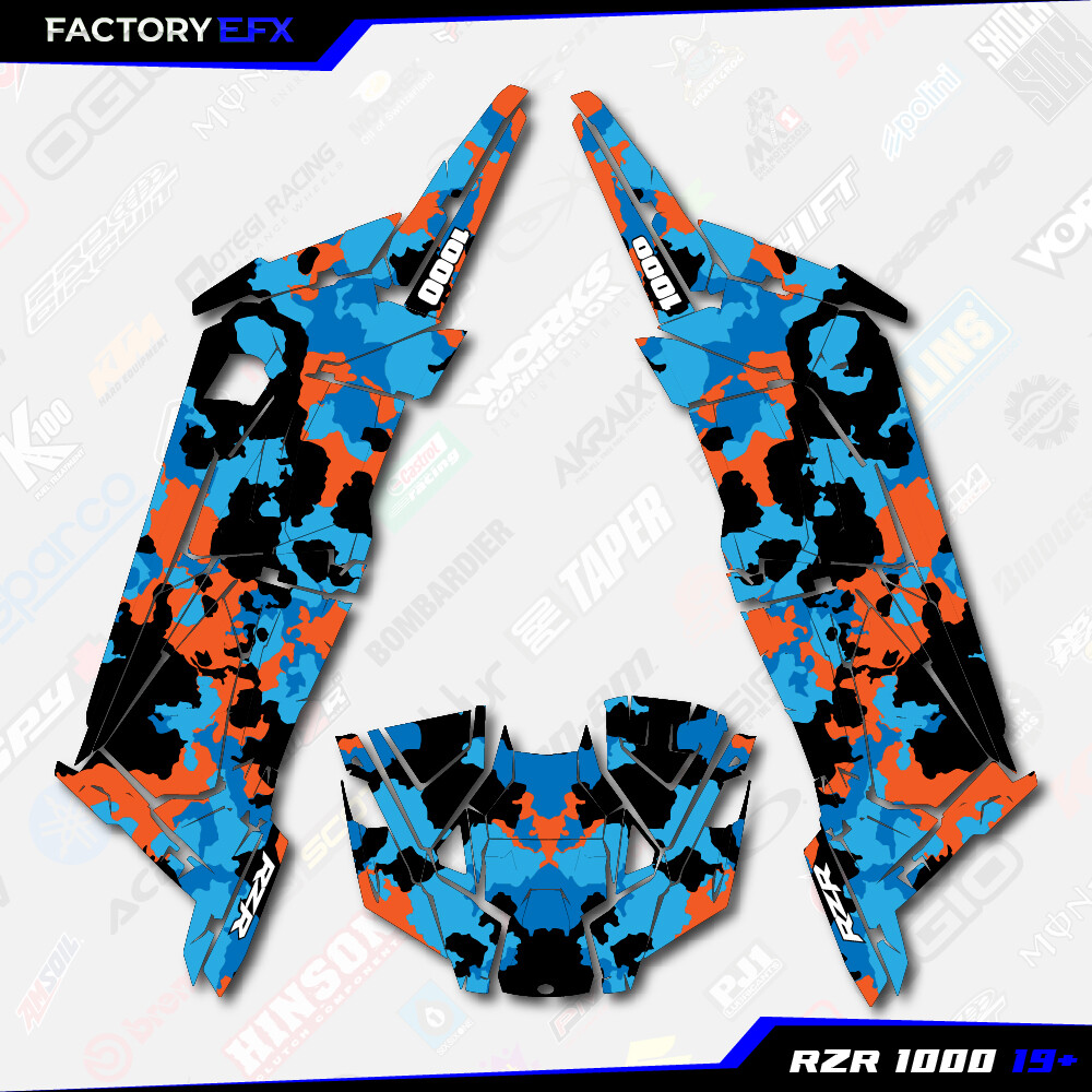 Blue & Orange Distressed Graphics kit fits Polaris RZR XP 1000 4 Door 19-23