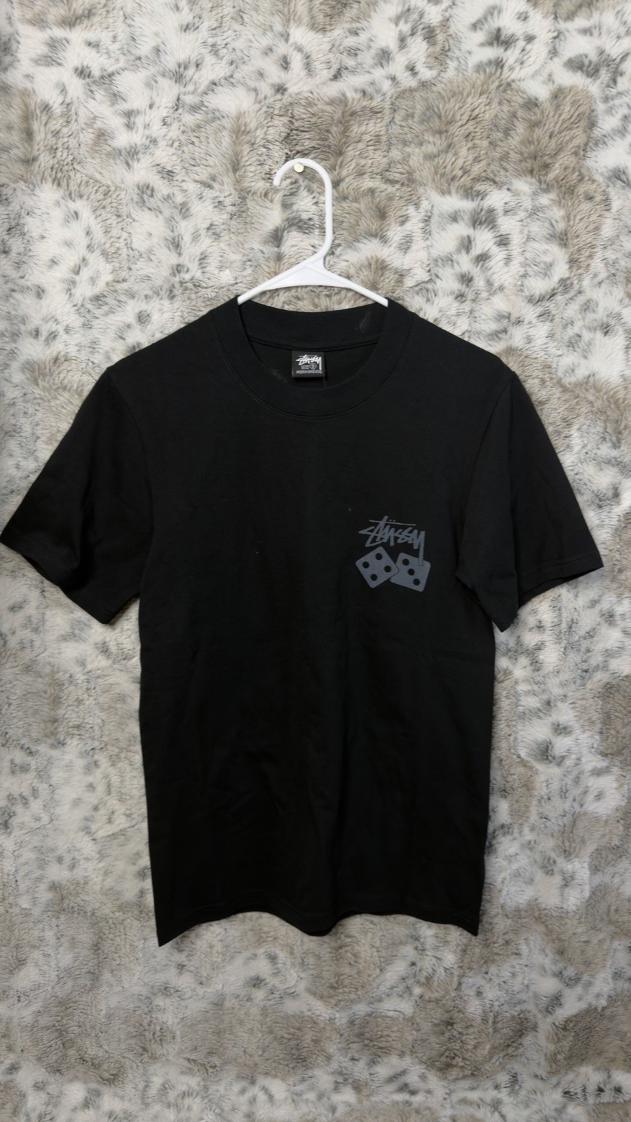 Stussy Men\'s Black Dice Logo Graphic Crew Neck Short Sleeve Jersey T-Shirt