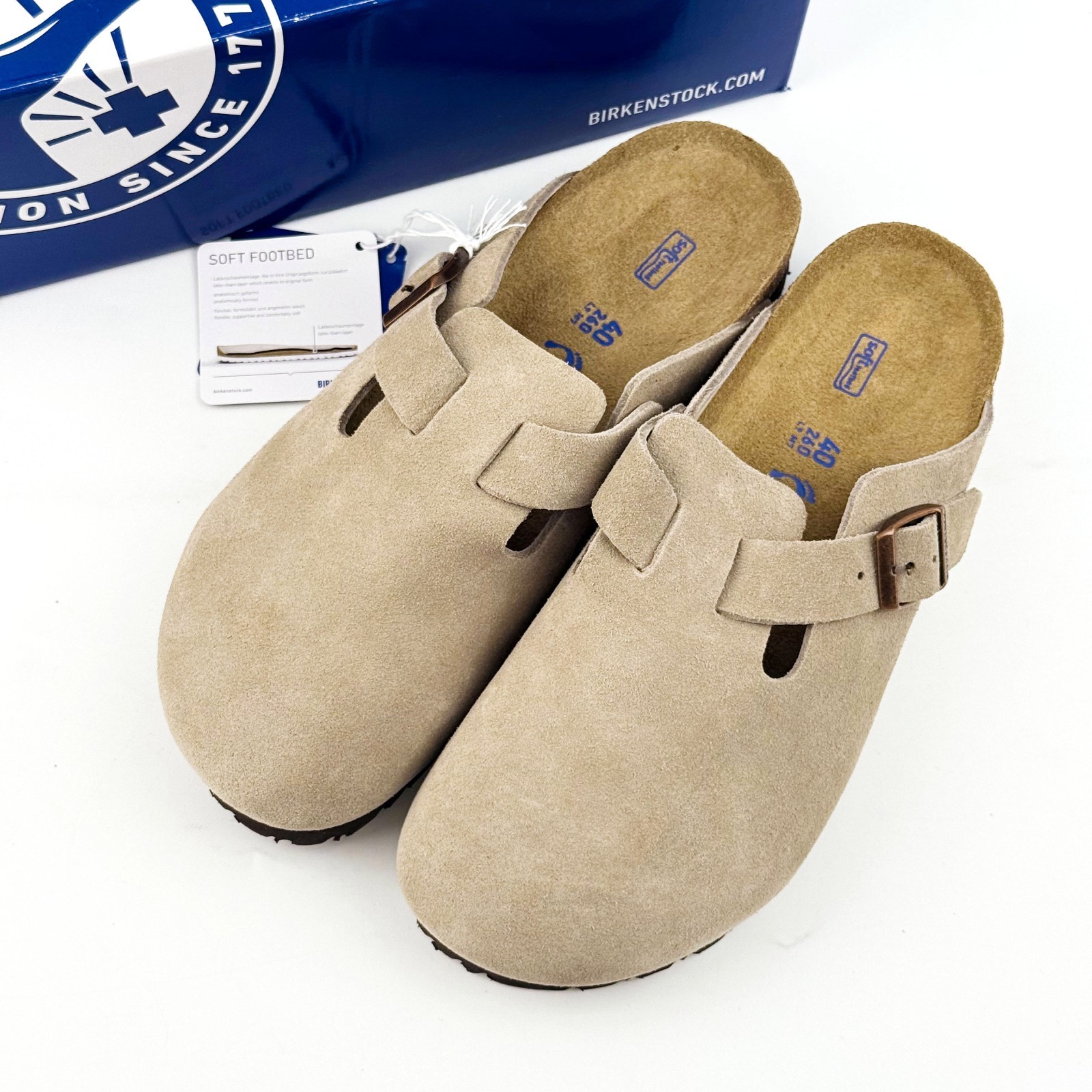 Birkenstock Boston Soft Footbed Suede Leather Taupe Women\'s Clogs Shoes New