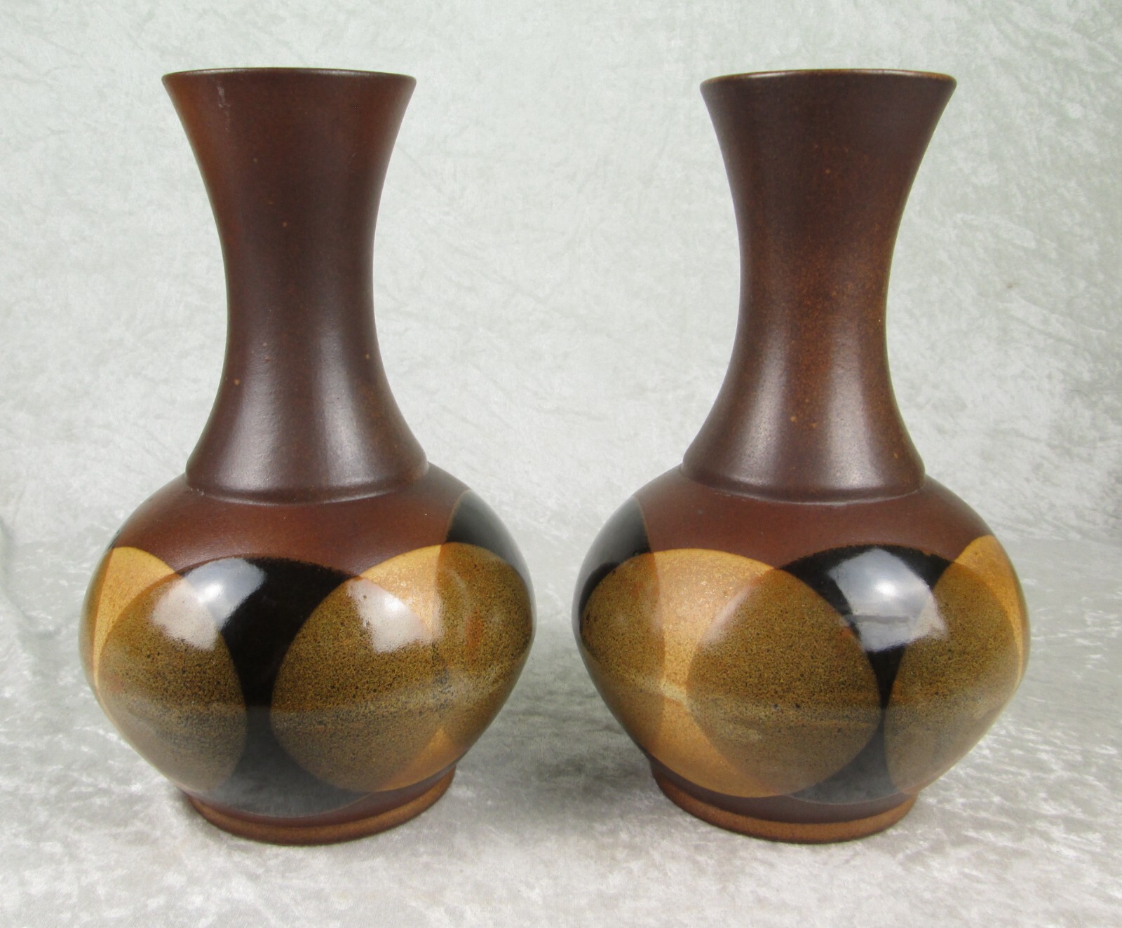 Pair Pottery Craft California MCM Pottery Vases Overlapping Circles 10.25in Tall Pair Pottery Craft California MCM Pottery Vases Overlapping Circles 10.25in Tall